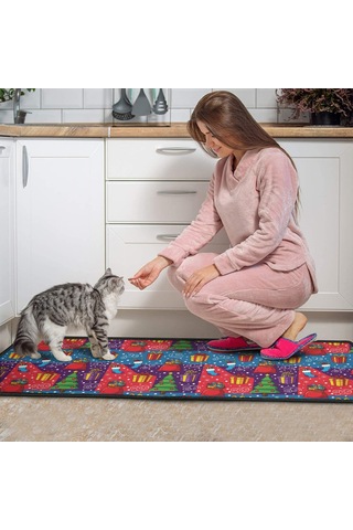 Noel Desenli 2'li Mutfak Matı, Anti-yorgunluk, Yastıklı Ve Kaymaz, Mutfak Ve Ofis İçin Noel Hediye Ağacı