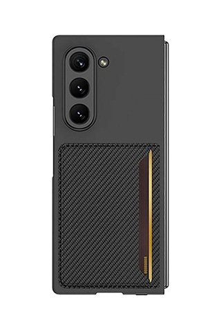 Kilifone - Galaxy Z Fold 6 Uyumlu Kılıf Karbonfiber Arka Yüzey Kartlıklı Z-kart Kıpta Sert Kapak - Siyah - T32931