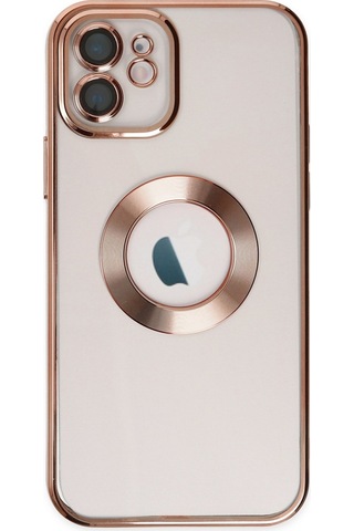 Apple Uyumlu iPhone 11 Kapak Yanları Renkli Lens Korumalı Logo Gösteren Şeffaf Luxury Kılıf - Rose Gold