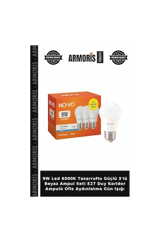9w Led 6500k Tasarruflu Güçlü 3'lü Beyaz Ampul Seti E27 Duy Koridor Ampulü Ofis Aydınlatma Gün Işığı