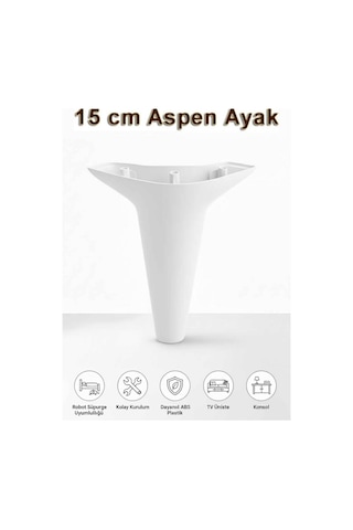 Aspen 15 Cm Beyaz 4'lü Set Koltuk Baza Dolap Tv Ünitesi Yatak Odası Konsol Ayağı Siyah