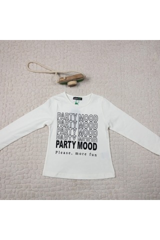 Momikon Kız Çocuk Party Mood Yazılı Pamuklu Sweat Krem