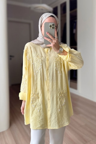 Kahijab Stella Boncuk İşlemeli Gömlek - Sarı