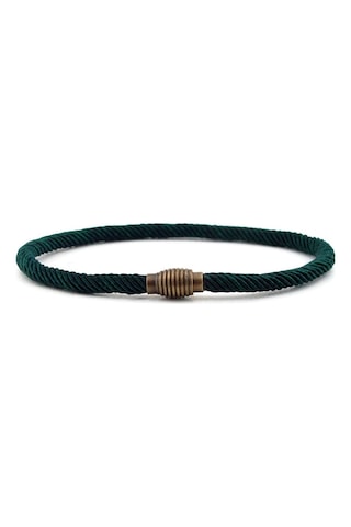 Yeşil Örgülü Ip Antik Metal Klips Erkek Bileklik Bt461 Çok Renkli