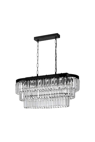 Linsa 70x30 Cm'lik Kristal Cam Taşlı Yemek Masası Üstü Lüks Avize - Mat Siyah Siyah