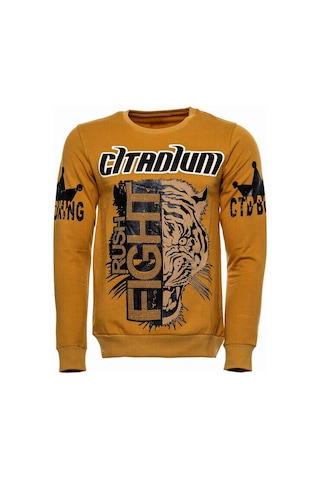 Hardal Taşlı Baskılı Bsiklet Yaka Sweatshirt - Wessi Siyah