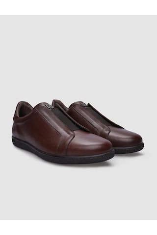 %100 Hakiki Deri Kahverengi Lastikli Erkek Sneaker-kahverengi Kahverengi