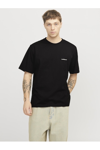 Jack & Jones Erkek Sirt Baskili Bisiklet Yaka Tisört - Split - 12297539 Siyah