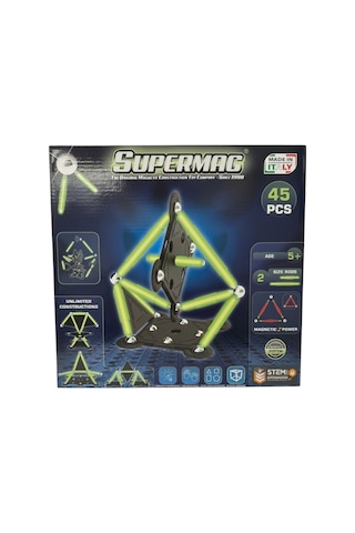 Supermag 45 Parça Fosforlu Manyetik Yapı Oyuncağı- Mıknatıslı Stem Seti