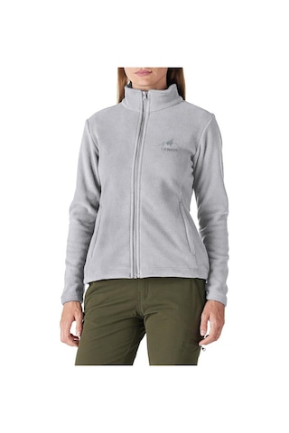 Genıus Store Kadın Tam Fermuarlı Kalın Outdoor Polar Ceket Gri