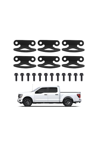 Mufunye Ford F150 2000-2015 Kamyon Yatağı Bağlama Kancaları - Siyah, Dayanıklı Çelik, 6 Adet Set + 12 Vida, Yük Sabitleme Aparatı