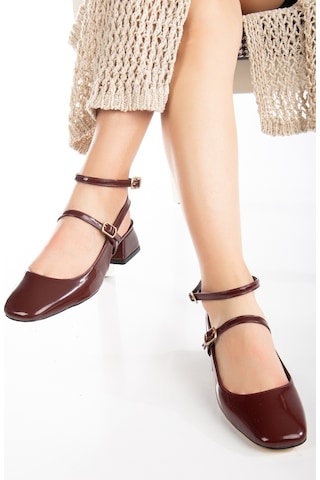 Daxtors D0351 Kadın Arkası Açık Kare Burunlu Baretli Düşük Klasik Topuklu Ayakkabı