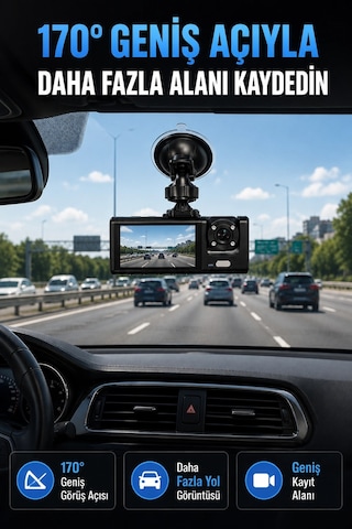 Wifi Destekli Araç İçi Kamera Çift Kameralı Full Hd 1080p 170 Geniş Açılı Araç Kayıt Kamerası