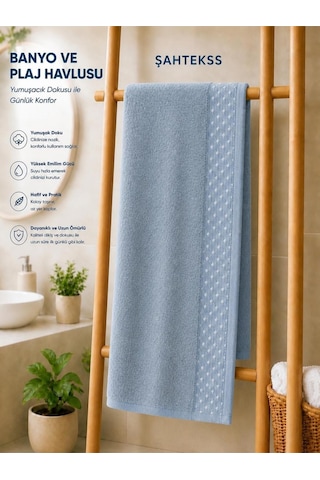 Boncuk Desenli Banyo Havlusu Mavi