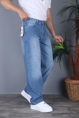 Felvıno Erkek Yıkamalı Baggy Bol Kesim Kot Pantolon Açık Mavi