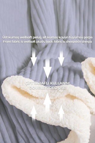 Sherpa Tv Battaniye Tek Kişilik Çizgili Yumuşak Peluş Wellsoft Yatak Örtüsü Gri