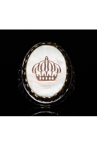 Regal Ve Sembolik Erkek 925 Ayar Gümüş Yüzük - Taç Sembolü Ve Doğal Taşlarla Süslenmiş Gümüş