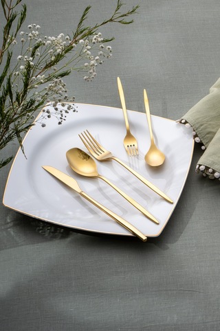 Emsan Alisa 30 Parça 6 Kişilik Parlak Gold Kutulu Çatal Kaşık Bıçak Takımı Gold