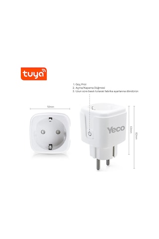 Yeco Sp-16 Akıllı Priz, Wi-fi Uyumlu, Telefonla Kontrol, 16a Akım Koruma, Enerji İzleme 1 Adet