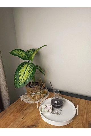 Metal Sunum Tepsi.çay Kahve Pasta Tatlı Servis 27 Cm Beyaz Metal