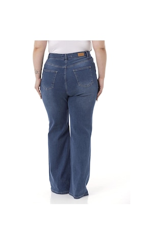 Disentis Büyük Beden Önü Kraşlı Yüksek Bel İspanyol Paça Mavi Denim Pantolon-mavi Mavi