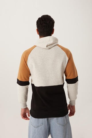 Polostate Erkek Parçalı Kapüşonlu 3 İplik Sweatshirt Gri