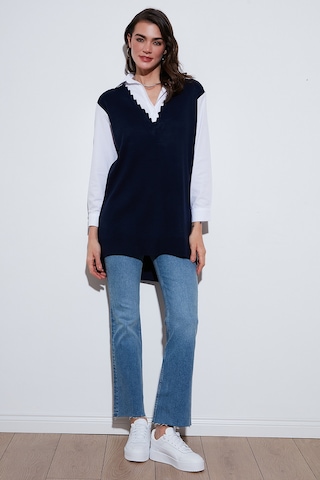 Lela Modest Standart Fit Gömlek Yaka Tesettür Triko Bayan Tunik 4612148 Lacivert