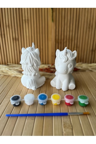 Taş Boyama Seti 10 Cm Unicorn Figürlü 2 Li Çocuk Boyama Aktivite Seti - Hediyelik