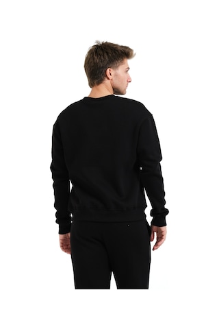Justever Bisiklet Yaka Nakışlı Şardonlu İçi Polarlı Siyah Erkek Sweatshirt - Volar Siyah