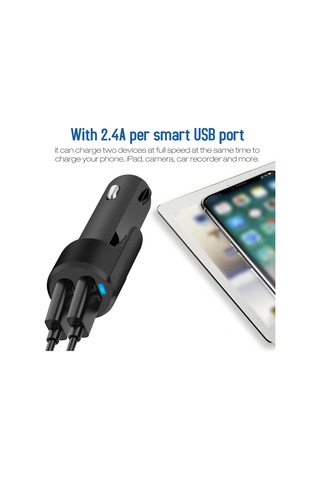Symbee 12-24v Çift Usb Araç Şarj Cihazı, 5v/3.1a Toplam Çıkış, Abs Ve Alüminyum, Siyah C5191