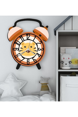 Bk Gift Kişiye Özel Hayvan Figürlü Retro Çalar Saat Tasarımlı Kabartma Figürlü Ahşap Çocuk Duvar Saati-9, Ev Dekoru, Çocuk Odası Aksesuar Bitmeyencom2 Çok Renkli