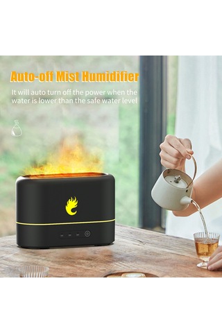 Geeksen 250ml Siyah 3d Flaming Oda Kokusu Dağıtıcı - Ultrasonik Nemlendirici, Otomatik Kapatma Ve 3 Zamanlama Seçeneği İle Aromaterapi