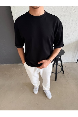 Veraura Lifestyle Erkek Duble Kol Basic Tişört Siyah