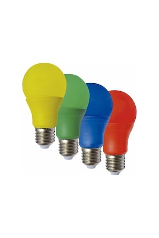 1'er Adet Toplamda 4 Tane Sarı, Kırmızı, Mavi, Yeşil Renk 10 Watt E27 Duy Led Ampul, 4'lü Renkli Ampul