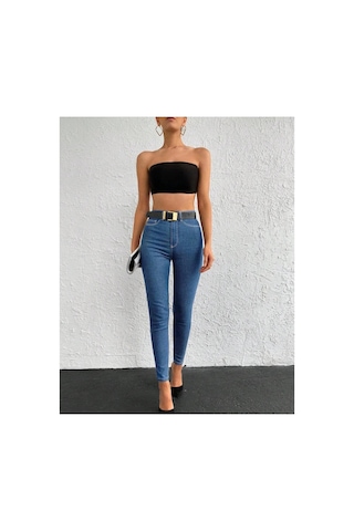 Kene Jeans Rahat Kalıp Mavi Dar Paça Cepsiz Skinny Fit Jeans Mavi