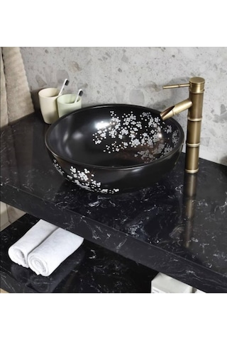 Lena - Tezgah Üstü Porselen Lavabo - E-6007- Siyah