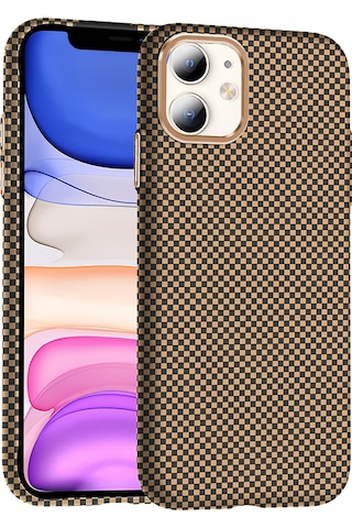 Apple Uyumlu iPhone 11 Kılıf M-safe Şarj Özellikli Karbon Fiber Görünümlü Zore Gros Kapak Desert Titanyum