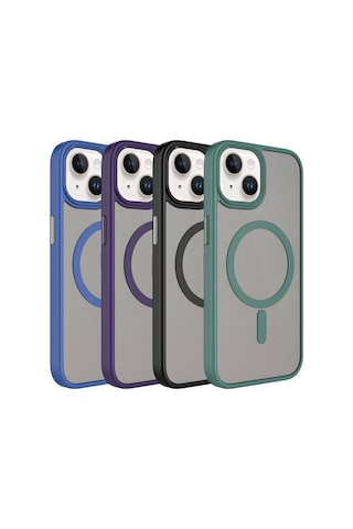 Apple Uyumlu iPhone 15 Plus Kılıf Mat Arka Yüzey Wireless Şarj Özellikli Zore Flet M-safe Kapak Koyu Yeşil