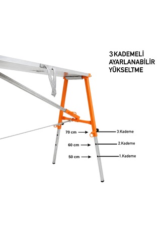Alüminyum Gövdeli Çelik Ayaklı Teleskopik Katlanır İnşaat İskelesi - 400 Kg Taşıma Kapasitesi 70x24x100cm
