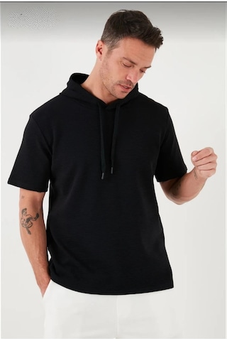 Wear Vexel Erkek Kapüşonlu Tişört Kısa Kol Düz Oversize T-shirt - Siyah Çok Renkli