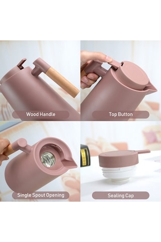 Ulzyvf Çift Cidarlı Vakumlu Termos Kahve Sürahisi - Sıcak Ve Soğuk Ahşap Kulplu Beyaz, Ahşap Mutfak Kahvesi Beyaz