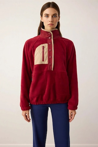 Benerly Kadın Dik Yaka Reglan Kol Oversize Polar Sweatshirt Fonksiyonel D Bordo