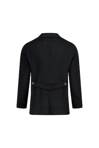 Hatemoğlu Siyah Slim Fit Kruvaze Yünlü Kaşe Kaban