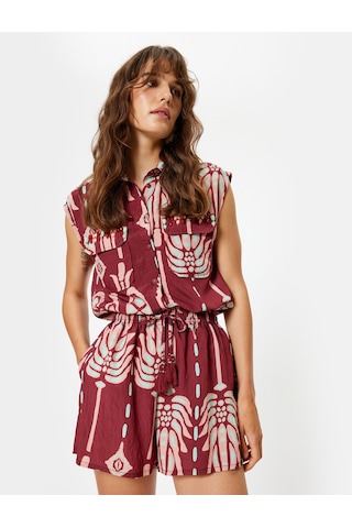 Koton Koton X Melis Ağazat - Viskon Mini Şort Floral Etnik Desenli Beli Bağlamalı Cepli Rahat Kalıp Turkuaz Desenli 4sak40225ew Turkuaz