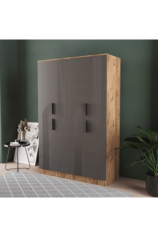 Ekin 4 Kapaklı Eko Bazalı Gardırop - Mdf Kapak Antrasit