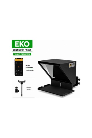 Pratic Tablet Prompter Eko Set Mobil Uygulama Kontrollü, Metal Gövde, Telefon Tutuculu