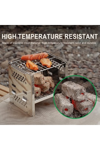 Youtek Katlanabilir Paslanmaz Çelik Kamp Ocağı - Pratik Taşınabilir Şömine Ve Izgara Gümüş