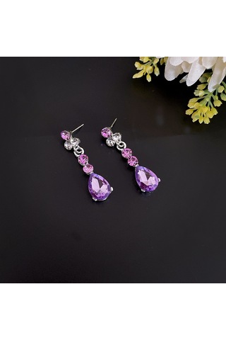 Takı 2 Adet Köprü Rhinestones Mor Asma Kolyeler Bırakan Küpe Banquet Doğum Günü Noel Hediyesi Çok Renkli