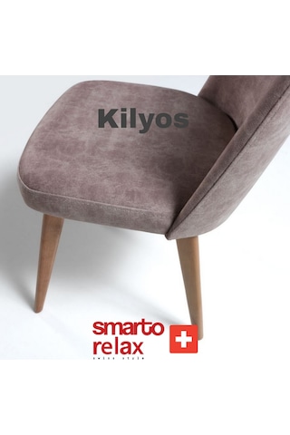 Smarto Relax Kilyos 2'li Yemek Masası Sandalye Seti - Ahşap Ayaklı, Mor Kumaş Pembe Ve Kahverengi