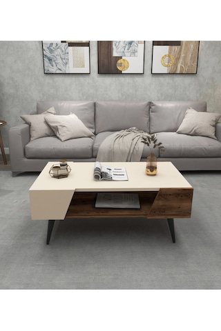 Arnetti Aren Orta Sehpa Modern Salon Sehpası, Ceviz Bej - Aren